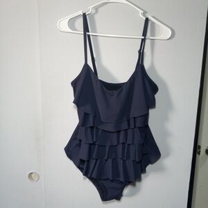 Michael Kors Navy Blue Ruffle One-Piece Swimsuit for Womens Size 12 NWOT